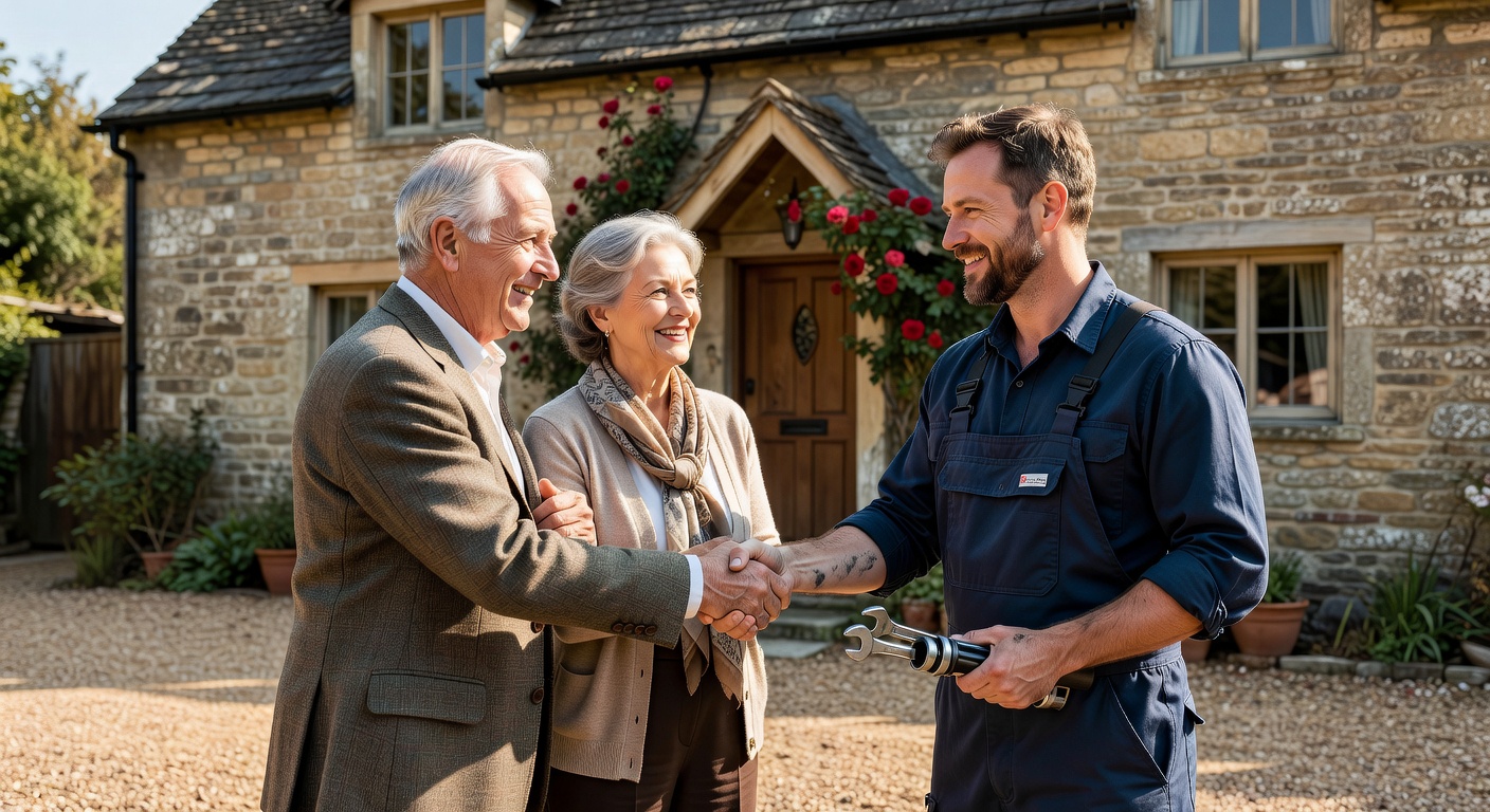 Happy customers shaking hands with SwiftFix engineer